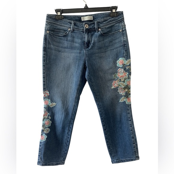 J.Jill Authentic Fit Floral Embroidered Jeans Size 4P Petite Stretch Cropped - Picture 1 of 6